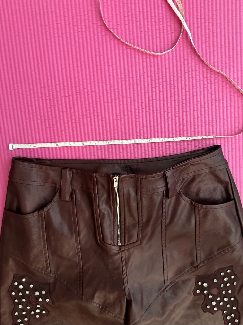 Akira Studded Wine brown / burgundy faux Leather Wide-Leg Pants - Picture 6 of 11